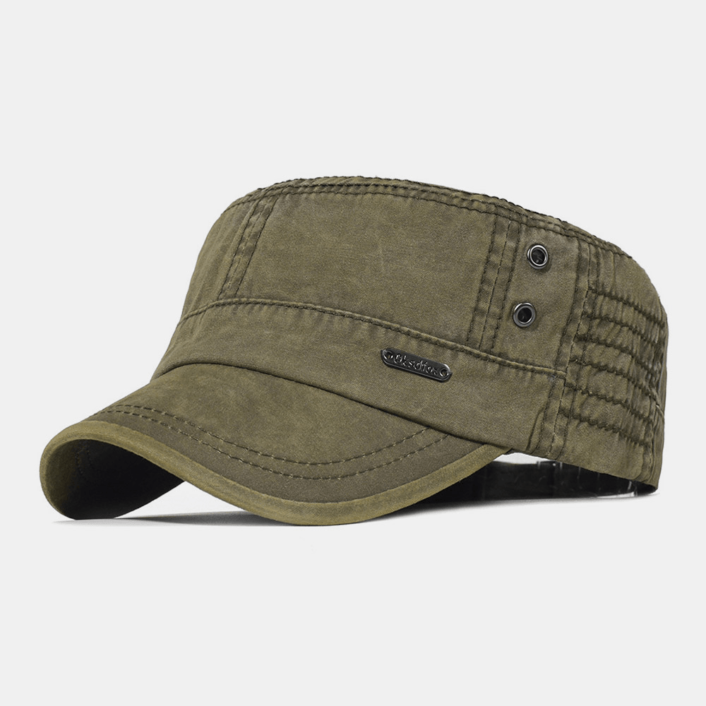 Men's Washed Cotton Peaked Cap - Adjustable Military Flat Cap in Four Colors - Trendha