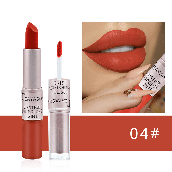 Double Head Non-Stick Cup Matte Matte Lip Gloss Two-In-One Matte Durable Bean Paste Does Not Fade Dip Cup Lipstick Female - Trendha