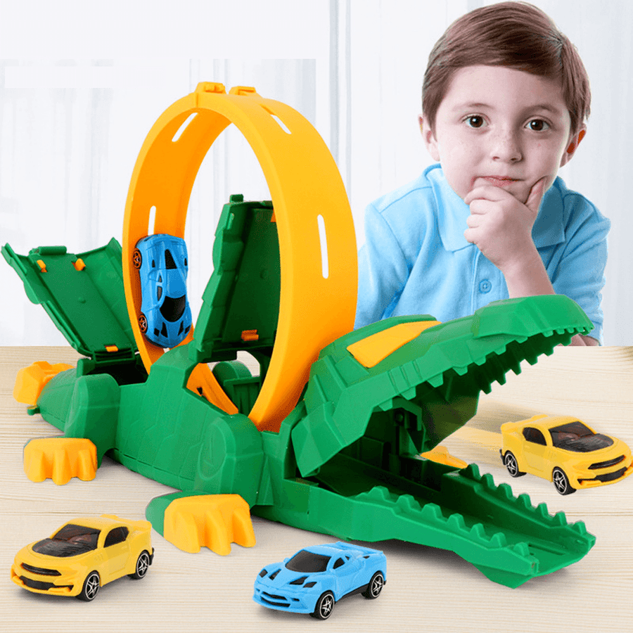 Creative DIY Assemble Crocodile Parking Lot Catapults Rail Car 360° Rotating Transmitter Track Educational Puzzle Toy for Kids Gift - Trendha