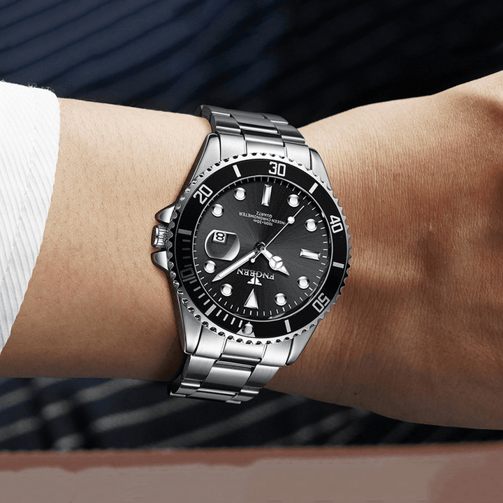 FNGEEN 8080 Men's Quartz Watch with Luminous Pointer and Waterproof Steel Strap - Trendha