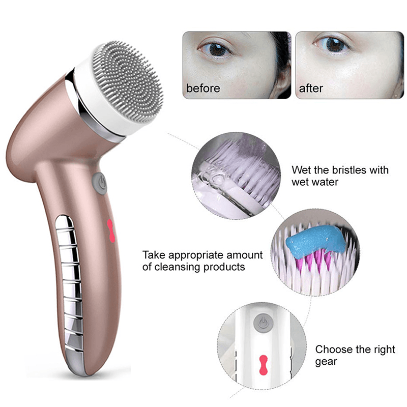 4 in 1 Facial Brush Sonic Vibration Mini Face Cleaner Silicone Deep Pore Cleaning Electric Face Massage Waterproof - Trendha