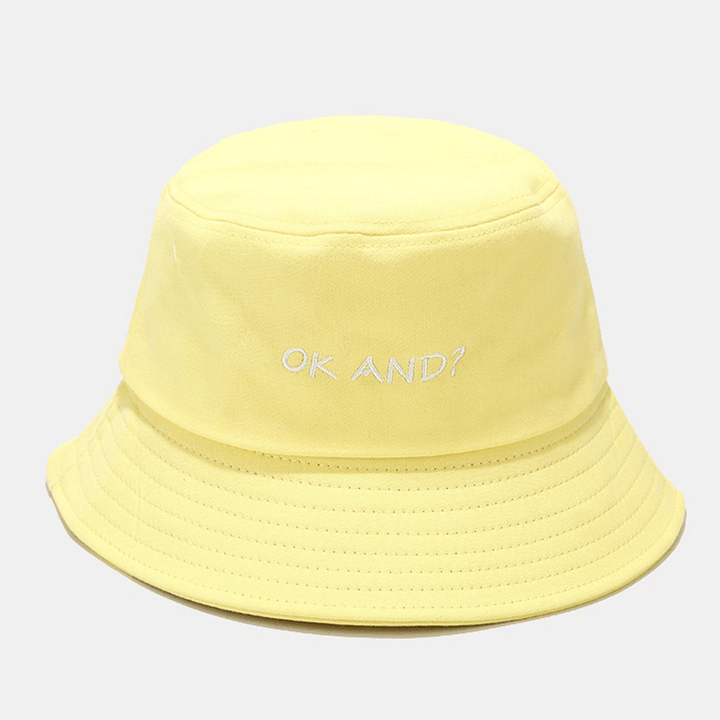 Unisex Letter Pattern Embroidery Sun Hat Cotton Solid Color Simple Bucket Hat - Trendha