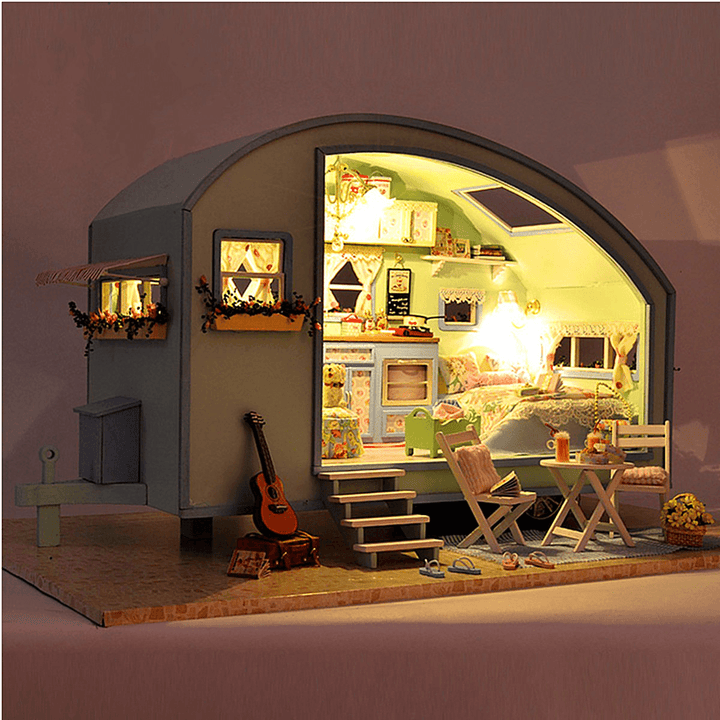 Cuteroom A-016 Time Travel DIY Wooden Dollhouse Miniature Kit Doll House LED Music Voice Control - Trendha