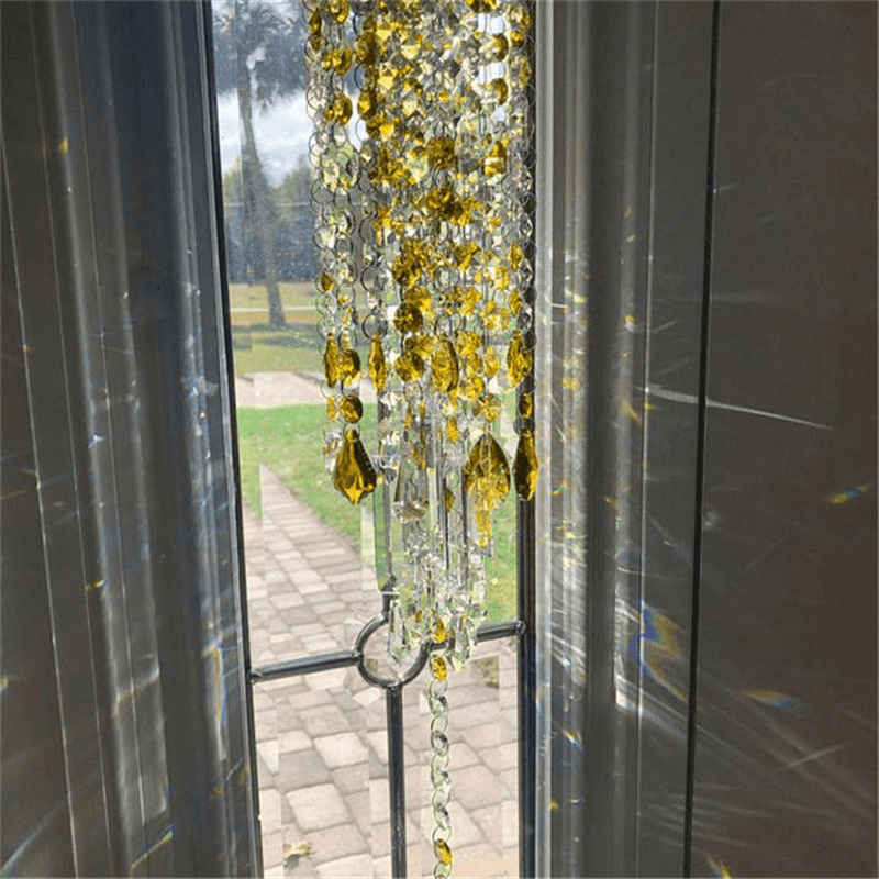 Yellow White Crystal Wind Chimes Extended Version Free Cleaning Fuss-Free Assembly Wind Chimes for Garden Patio Lawn - Trendha