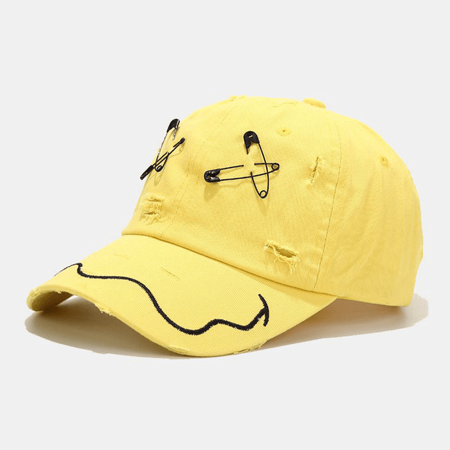 Unisex Cotton Pins Smiling Face Decor Made-Old Fashion Outdoor Sunshade Baseball Hat - Trendha