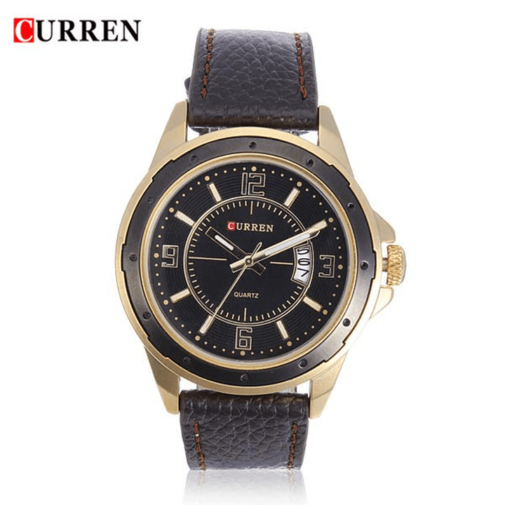 CURREN 8124 Black Gold Date Sport Leather round Men Wrist Watch - Trendha