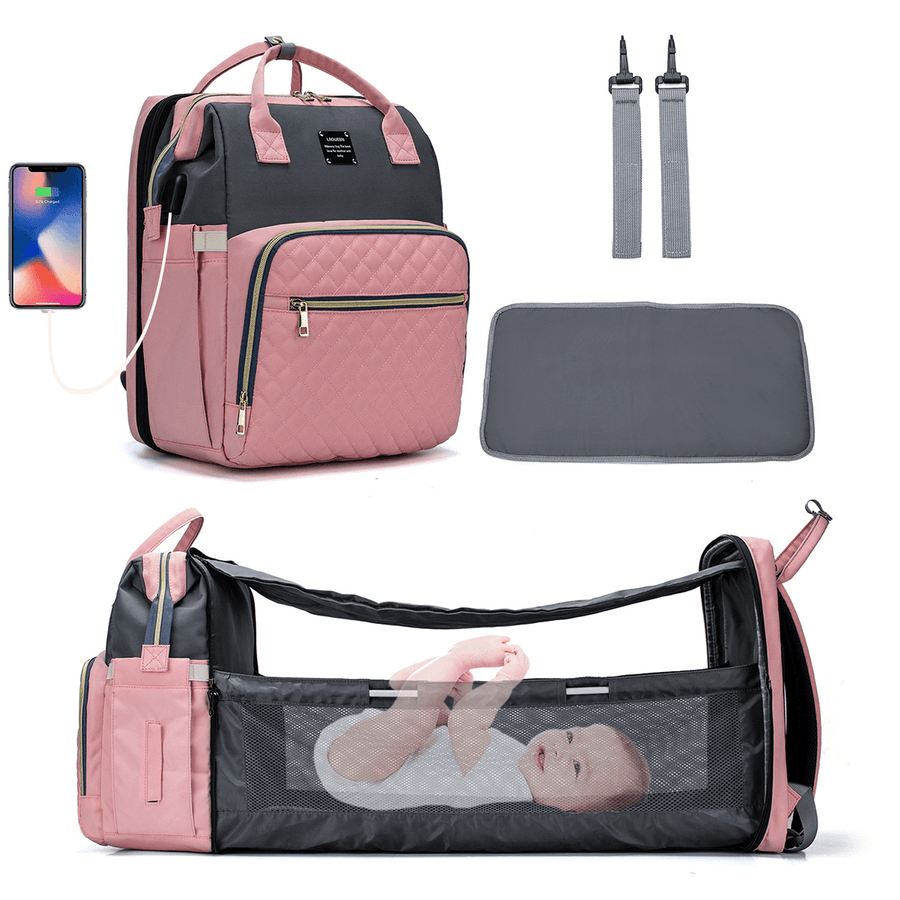 Large Capacity Diaper Bag Backpack Multi-Function Baby Bed Bags Nursing Handbag Stroller Bag with Hooks Bag - Trendha