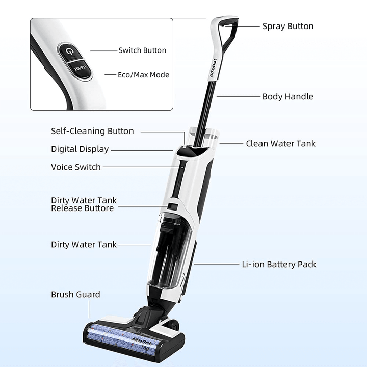 Alfabot T36 Cordless Floor Wet Dry Vacuum Cleaner Electric Floor Mop for Hardwood Floor Area Rugs 5000Pa Powerful Suction Lightweight Self Cleaning Voice Assistance 2600Mah Battery Life - Trendha