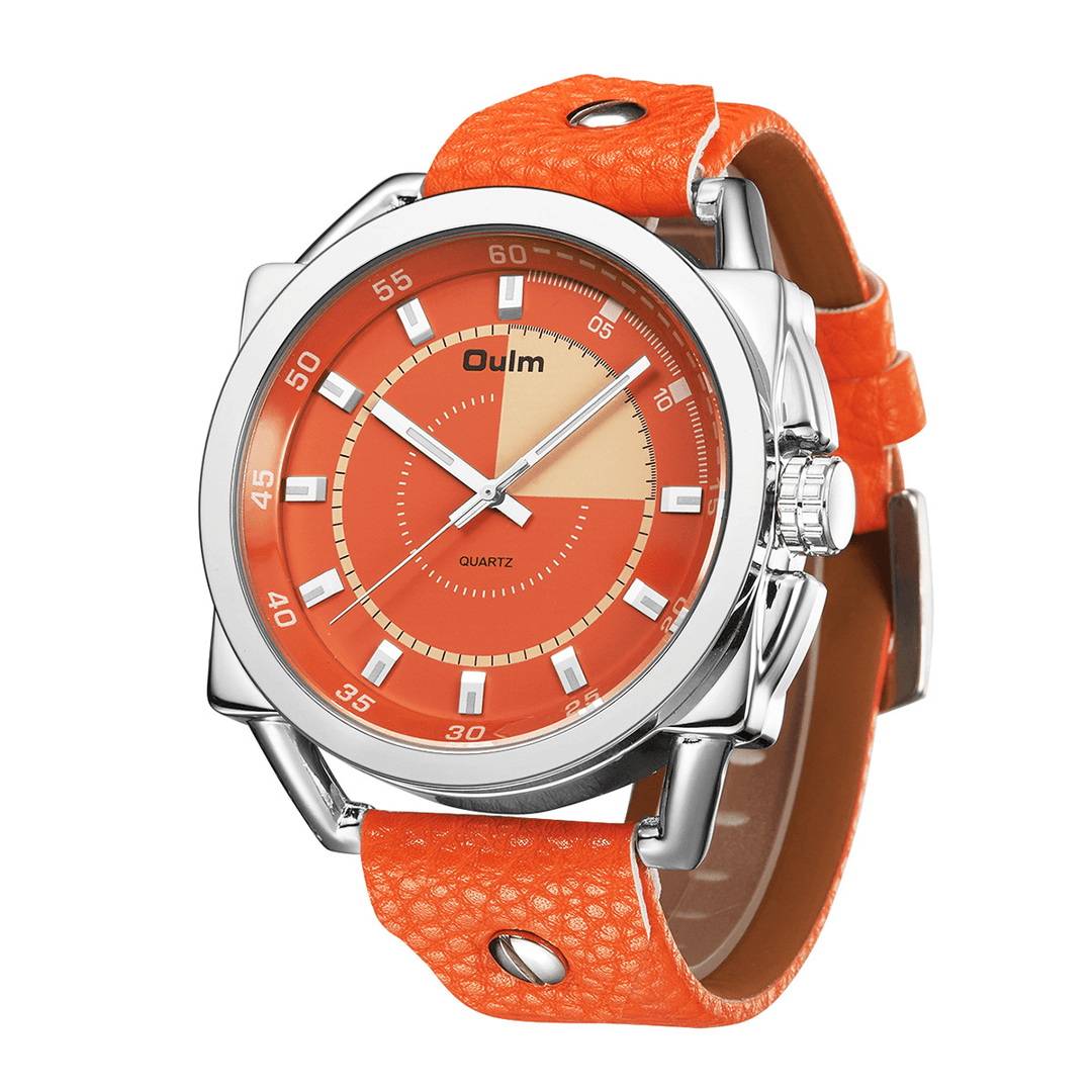 Oulm Casual Fashion Luminous Large Dial PU Leather Strap Waterproof Men Quartz Watch Wristwatch - Trendha