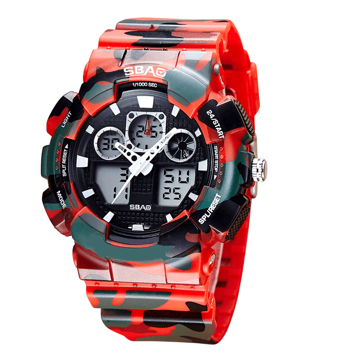 SBAO S8017-1 Dual Display Digital Watch Men Backlight Stopwatch Alarm Waterproof Sport Watch - Trendha