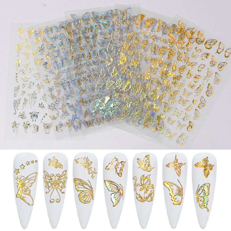 3D Holographic Nail Art Stickers Colorful DIY Butterfly Nail Transfer Decals - Trendha