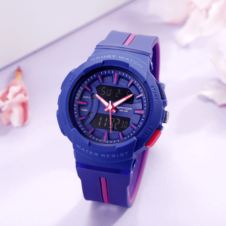 SANDA 3003 Freash Color Fashion Style Luminous Display Shockproof Dual Display Digital Watch - Trendha