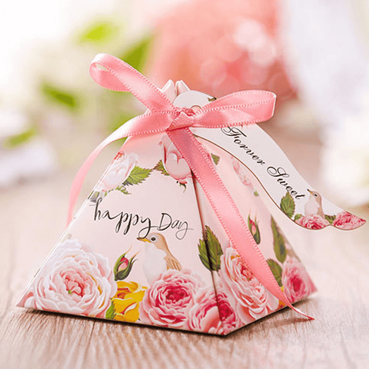 50PCS Spring Flower Candy Boxes Paper Wedding Party Decorations Favour Sweet Boxes Bags Ribbons Tags - Trendha