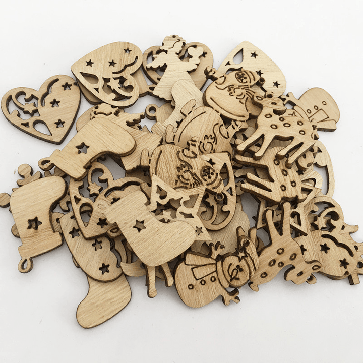 100PCS Wooden Piece Cartoon Cute Creative DIY Cutouts Craft Embellishments Wood Ornament Decorations - Trendha
