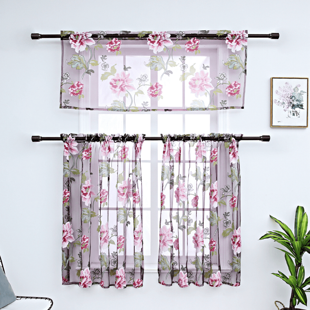 3 PCS Kitchen Curtain Washable Rod Pocket Curtain Tier Embroidered Floral Sheer Curtain - Trendha