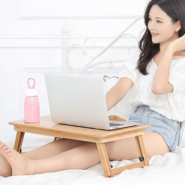 Adjustable Laptop Desk with USB Cooling Fan Bamboo Foldable Notebook Stands Holder Sofa Bed Office Wooden Laptop Table - Trendha