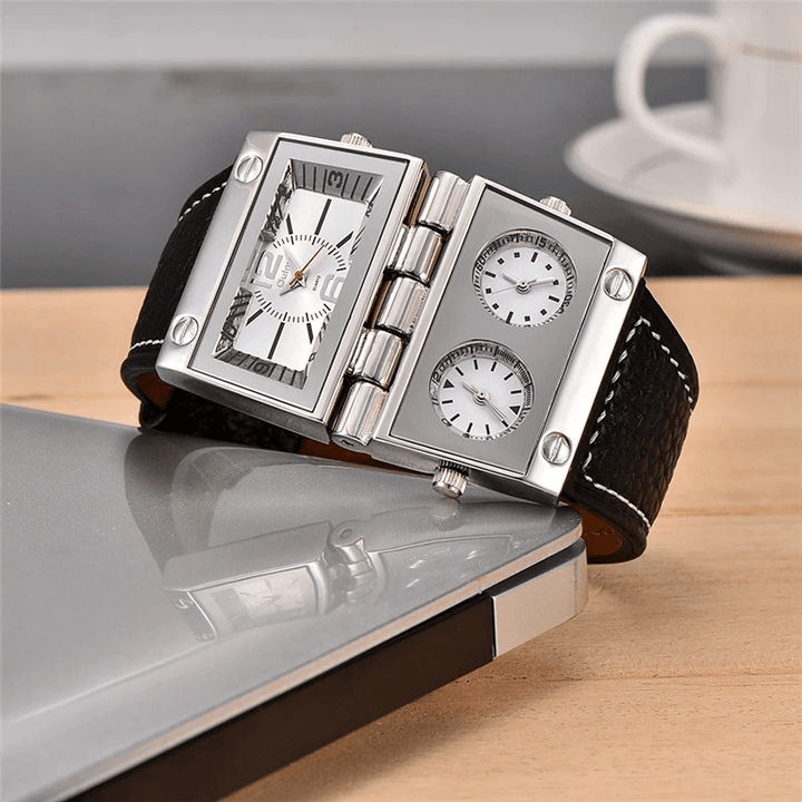 Fashion Casual Leather Men Vintage Watch Decorated Pointer Three-Dial Creative Quartz Watch - Trendha