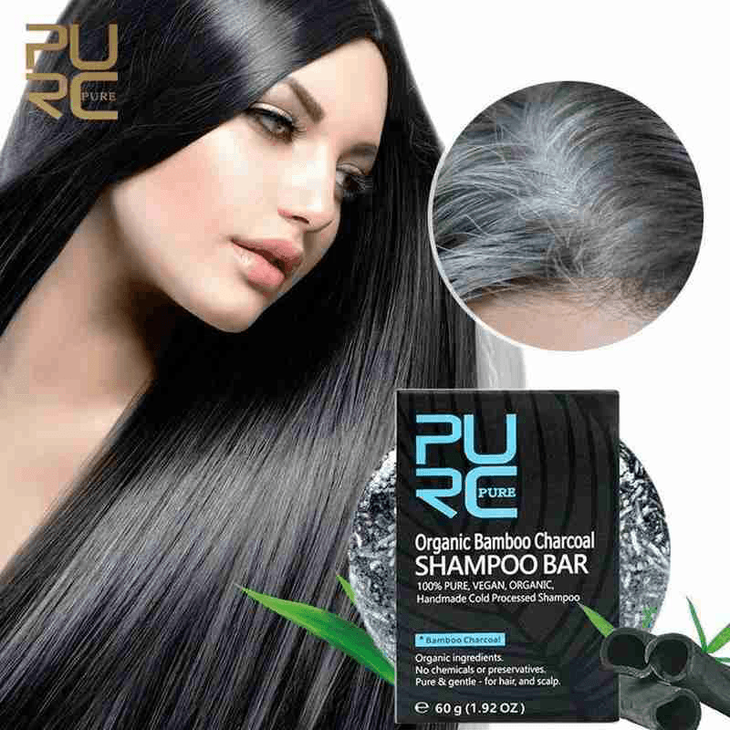 PURC Organic Bamboo Charcoal Shampoo Bar Clean Detox Soap Black Hair Color Dye Treatment Hair Shampoo Shiny Hair Treatment Soap - Trendha