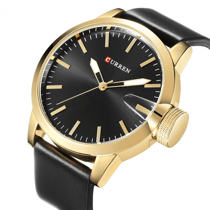 CURREN 8208 Fashion Big Dial Men Wristwatch Alloy Case Leather Spiral Crown Casual Quartz Watch - Trendha