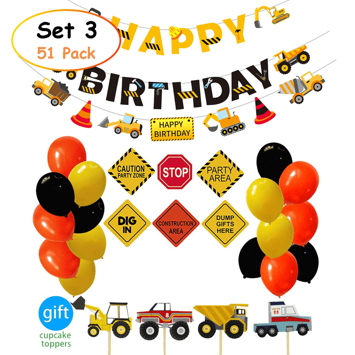 Construction Truck Birthday Flag Sign Cake Insert Aluminum Film Balloon Engineering Car for Party Decoration - Trendha