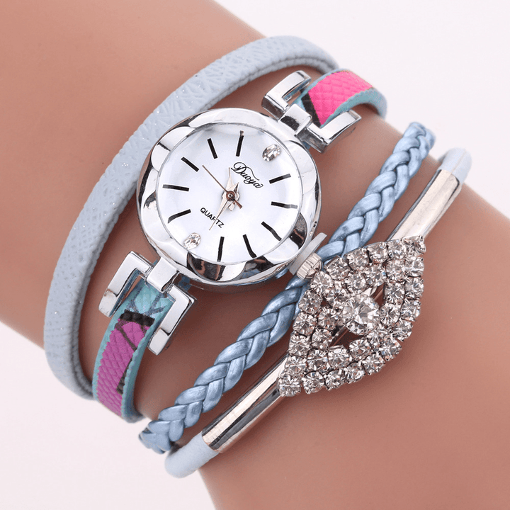DUOYA D256 Retro Style Women Bracelet Watch Diamond Gift Leather Strap Quartz Watch - Trendha