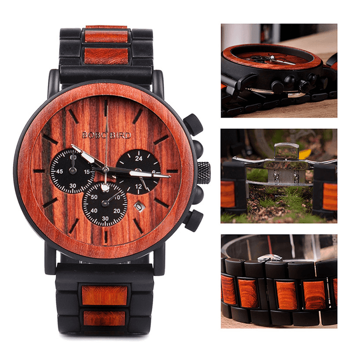 BOBO BIRD P09 Men Casual Wooden Date Display Wristwatches Quartz Watch with Box - Trendha