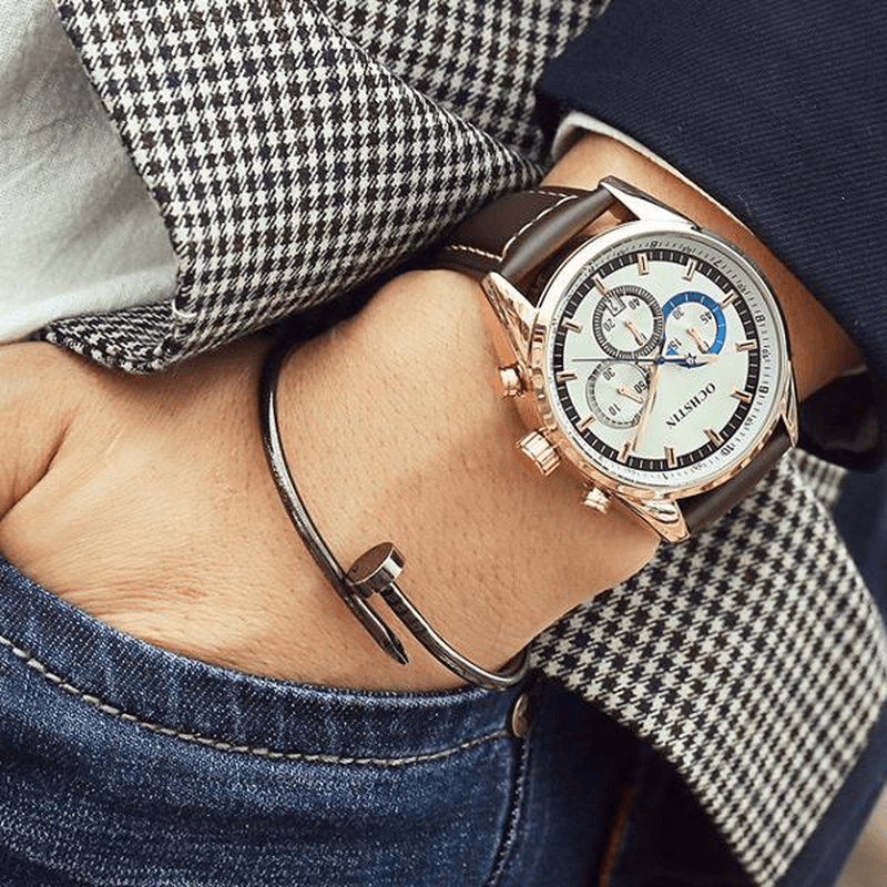 OCHSTIN 6046G Men Quartz Watch Luxury Leather Strap Business Watch - Trendha