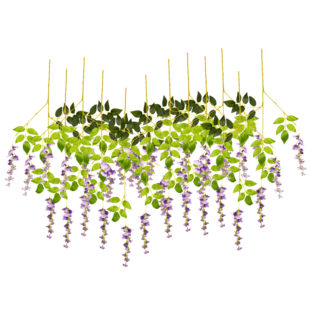 12 Pcs Artificial Silk Flower Wisteria Vine Hanging Garland Garden Wedding Decorations - Trendha