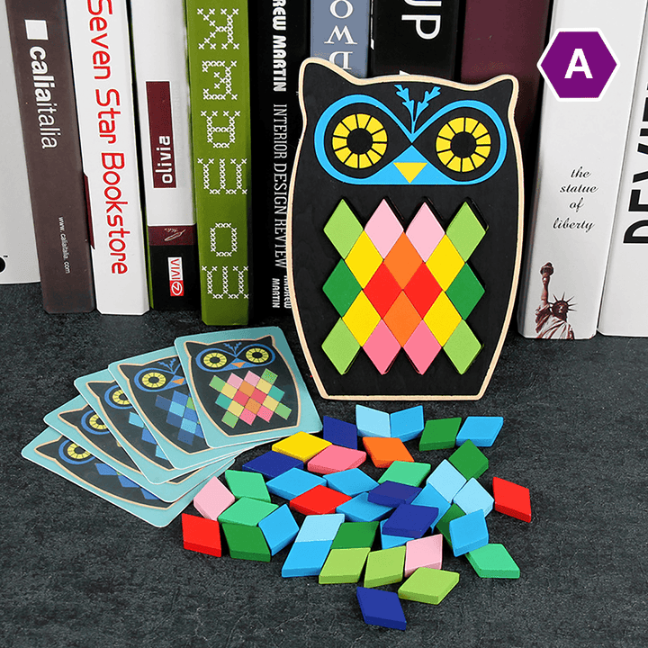 Wood DIY Assembly Jigsaw Puzzle Toy Colors Shapes Cartoon Fish Owl Matching Cards Toy for Children Learning - Trendha