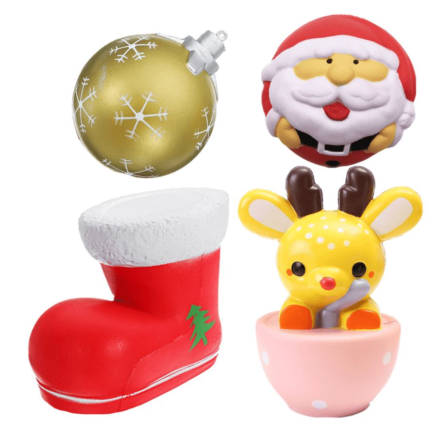 4PCS Christmas Gift Squishy Teacup Deer 14CM Santa Claus 7CM Snow Boot 11CM Gold Ball 9CM - Trendha