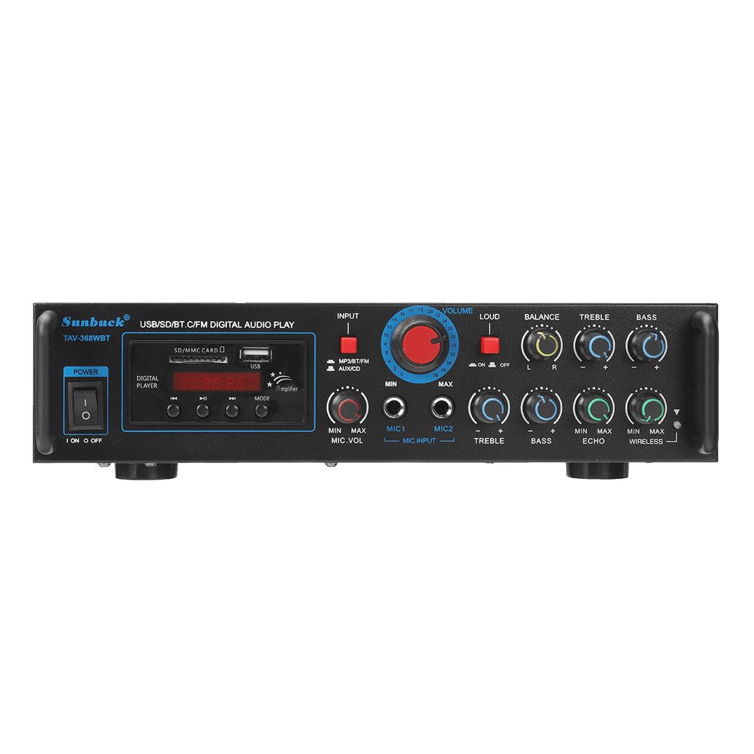 Sunbuck TAV-368WBT Bluetooth 5.0 Stereo Audio Power Hifi Amplifier Bluetooth Karaoke Amplifier with Wireless Microphone - Trendha