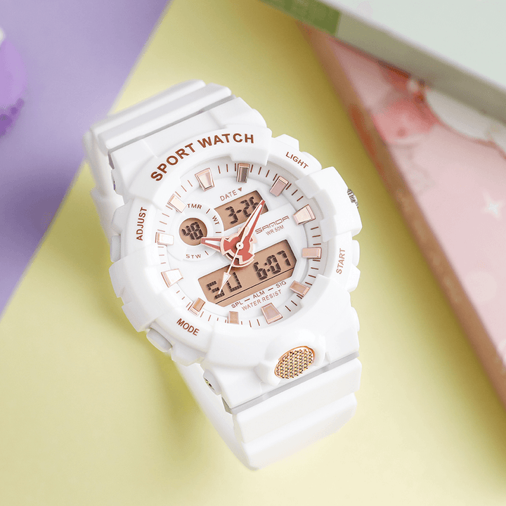 SANDA 3000 Fresh Color Fashion Alarm Clock Luminous Display Shockproof Couple Dual Display Digital Watch - Trendha