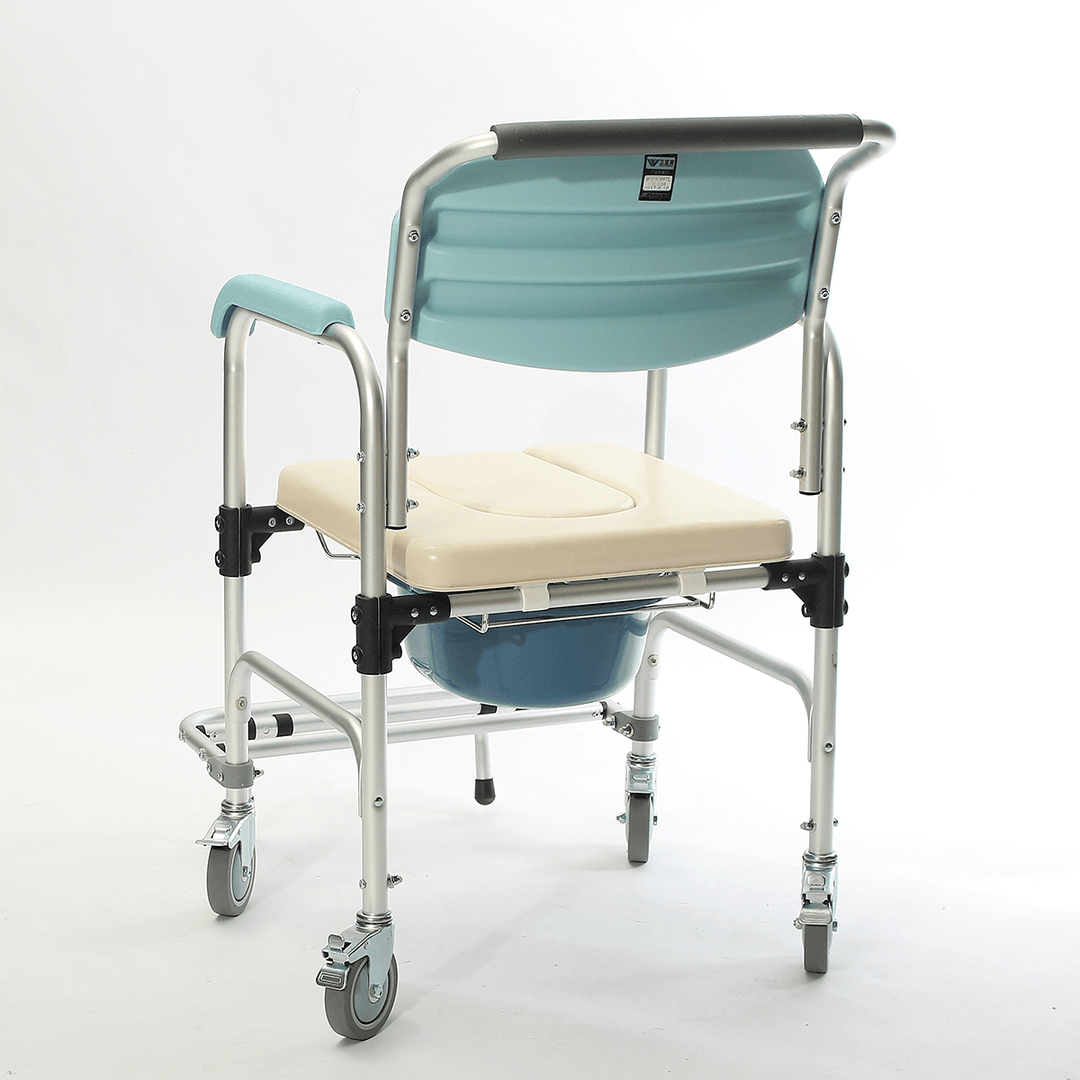 3-In-1 Commode Wheelchair Bedside Toilet & Shower Seat Bathroom Rolling Chair Elder Folding Chair - Trendha