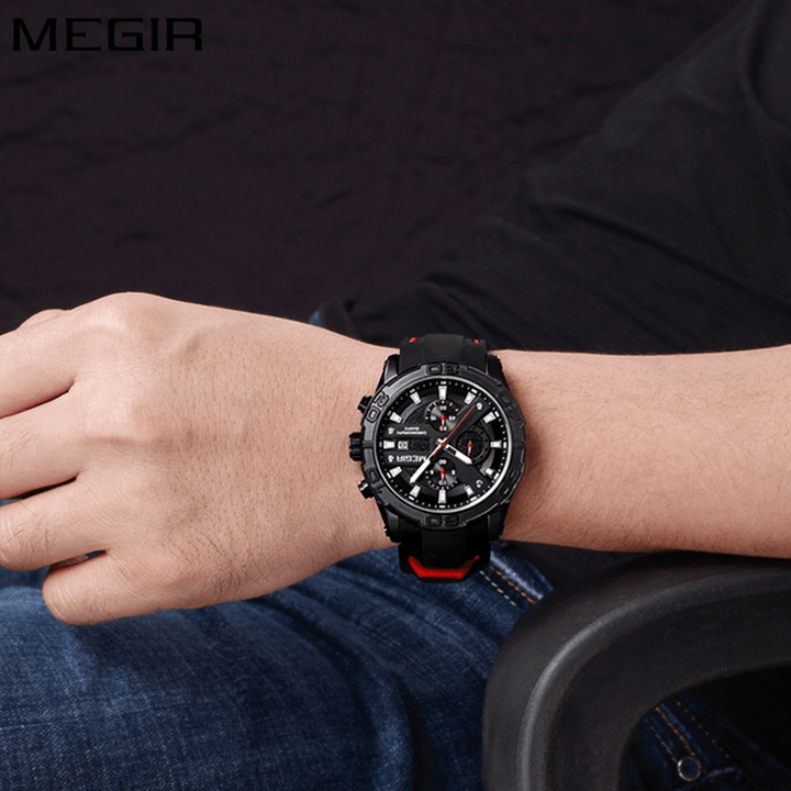 MEGIR 2055 Sport Watch Men Quartz Chronograph Black Male Wrist Watch - Trendha