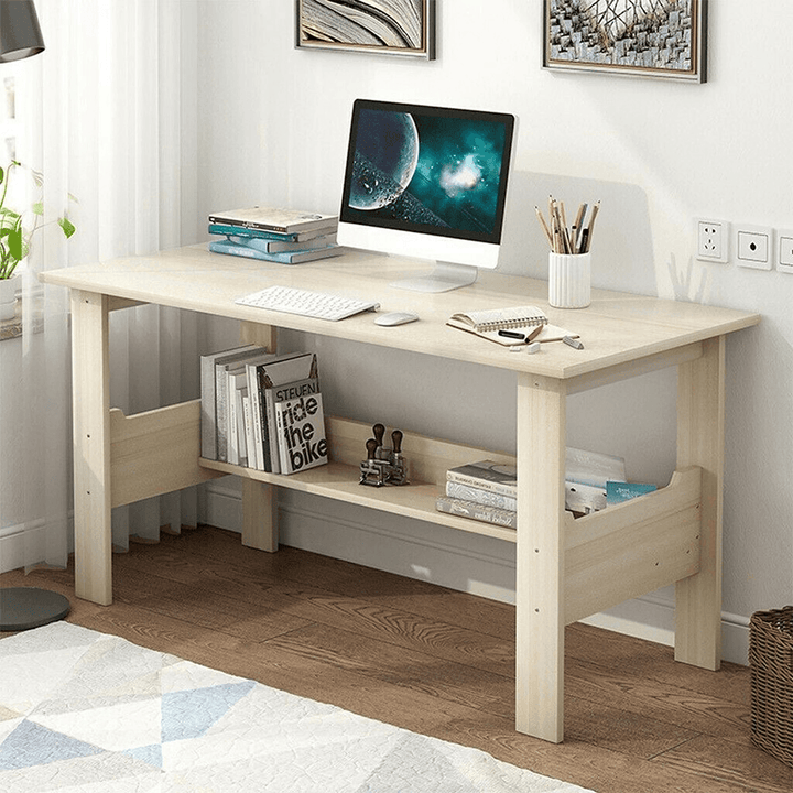 Wooden Computer Desk Table Workstation Writing Table Student Dorm Laptop Study Desk with Storage Shelf for Home Office - Trendha