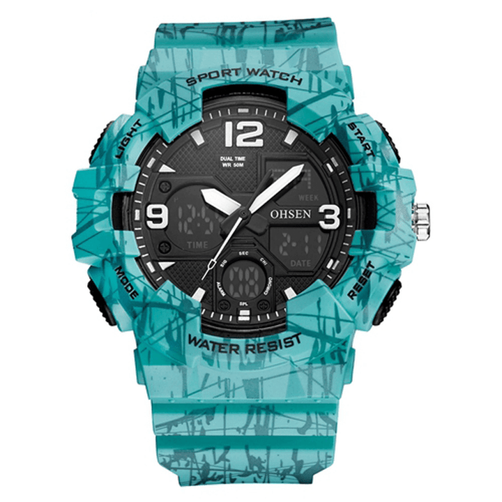 OHSEN AD1711 Fashionable LED Display Men Wrist Watch 5ATM Waterproof Sport Digital Watch - Trendha