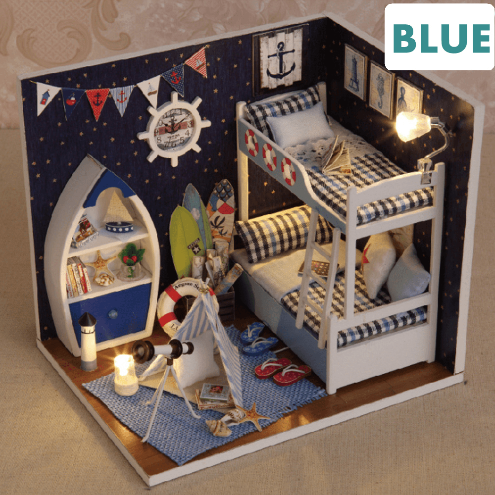 Creative Room DIY Handmade Assembly Doll House Miniature Furniture Kit with LED Light Dust Proof Cover Toy for Kids Birthday Gift Home Decoration Collection - Trendha