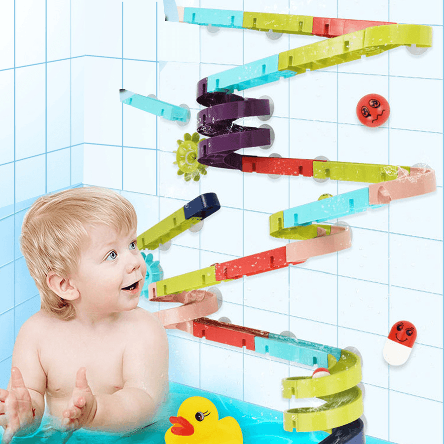 DIY Kids Bath Toys Wall Suction Cup Marble Race Run Track Bathroom Bathtub Play Water Games Toy Kit - Trendha