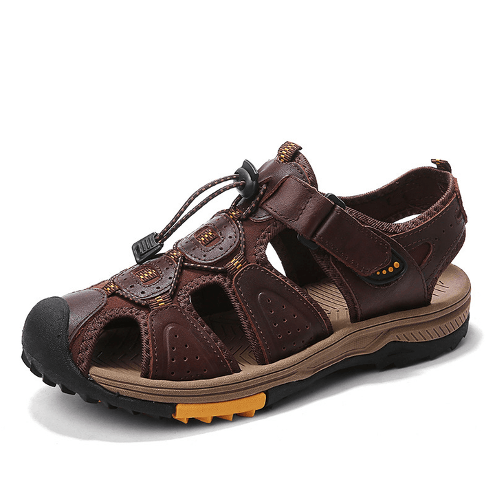 Men Cowhide Leather Non Slip Closed Toe Beach Casual Outdoor Sandals - Trendha