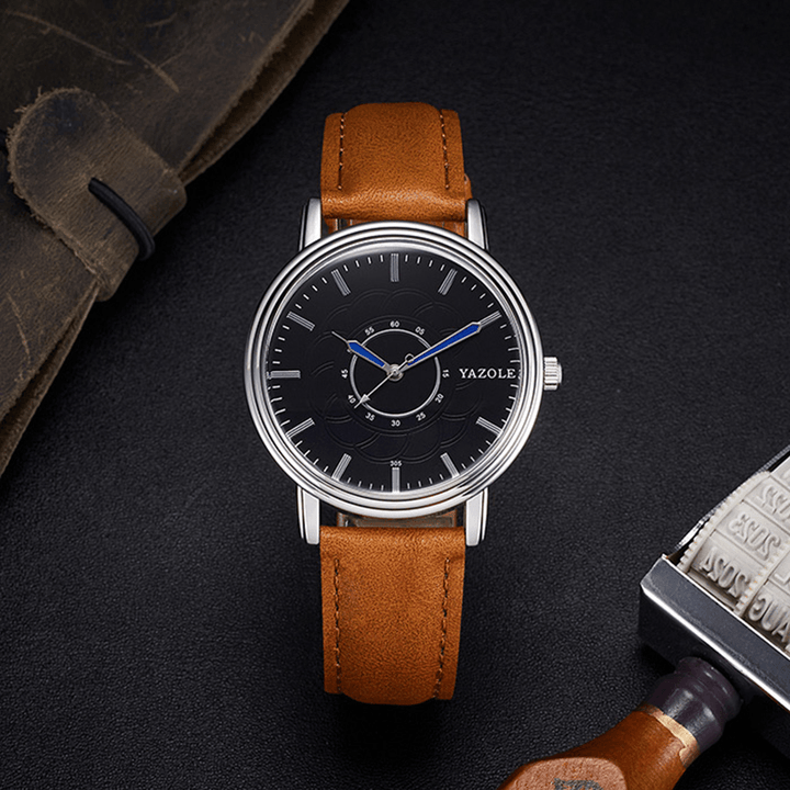 YAZOLE 305 Leisure Style Leather Band Quartz Watch Ultra Thin Men Wrist Watch - Trendha