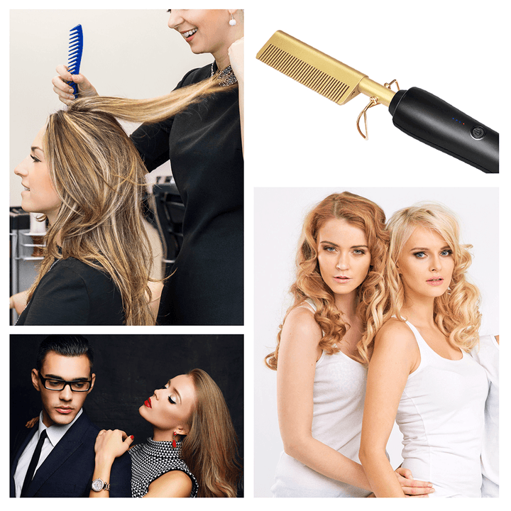 Flat Iron Hair Straightener Electric Hot Comb Straightener Professional Hair Straightening Brush Hair Curler Comb - Trendha