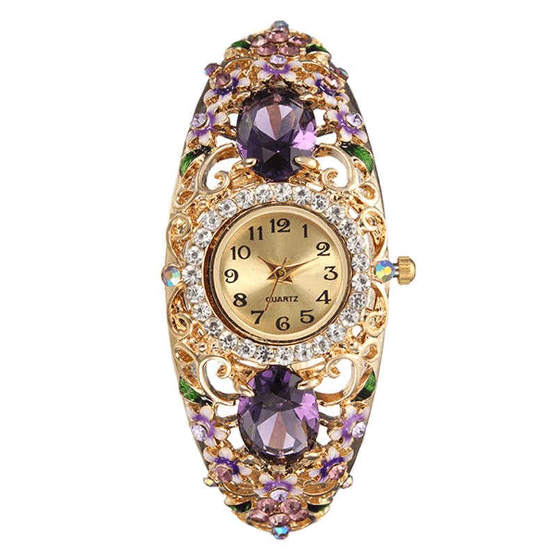 Deffrun Retro Style Ladies Bracelet Watch Flower Diamond Quartz Watch - Trendha