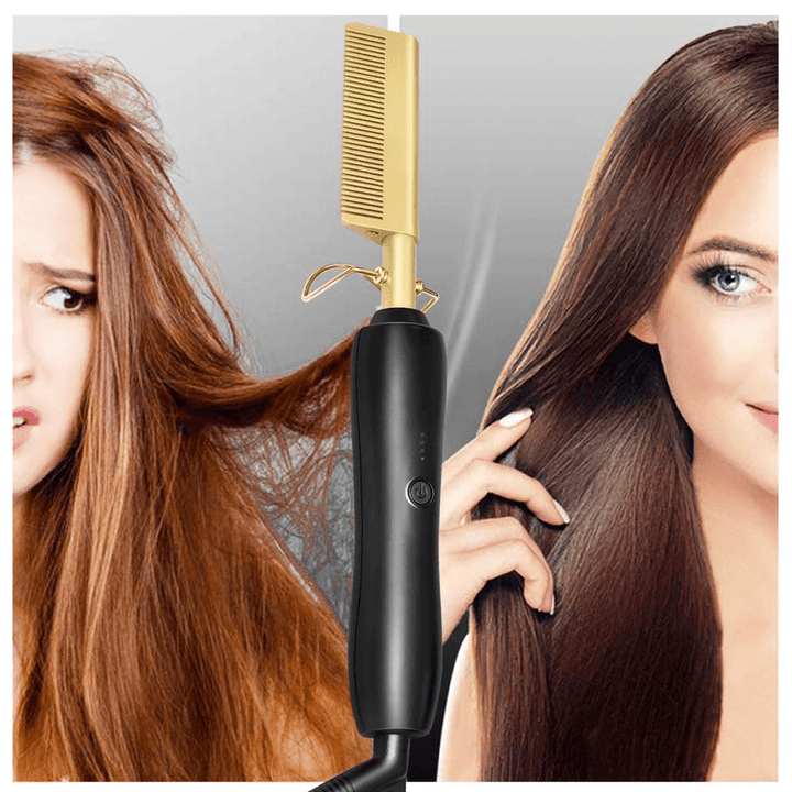Multifunction Beard Straightening Hot Comb Electric Straight Hair Brush Styling Gold Irons Hair Straightener Quick Heating - Trendha