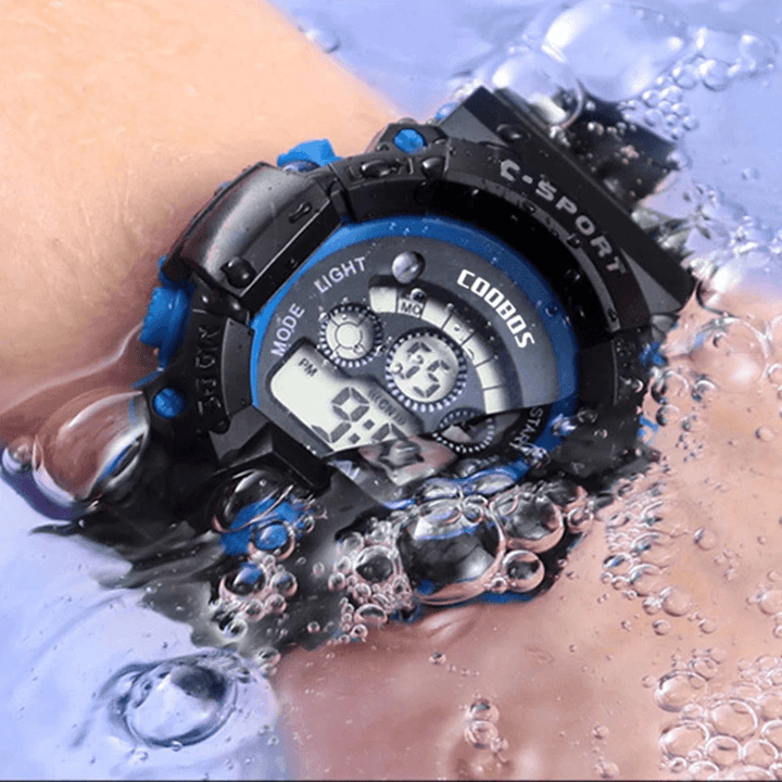 COOBOS 1016 Fashion Men LED Electronic Digital Watch Luminous Calendar Alarm Clock Waterproof Sport Watch - Trendha