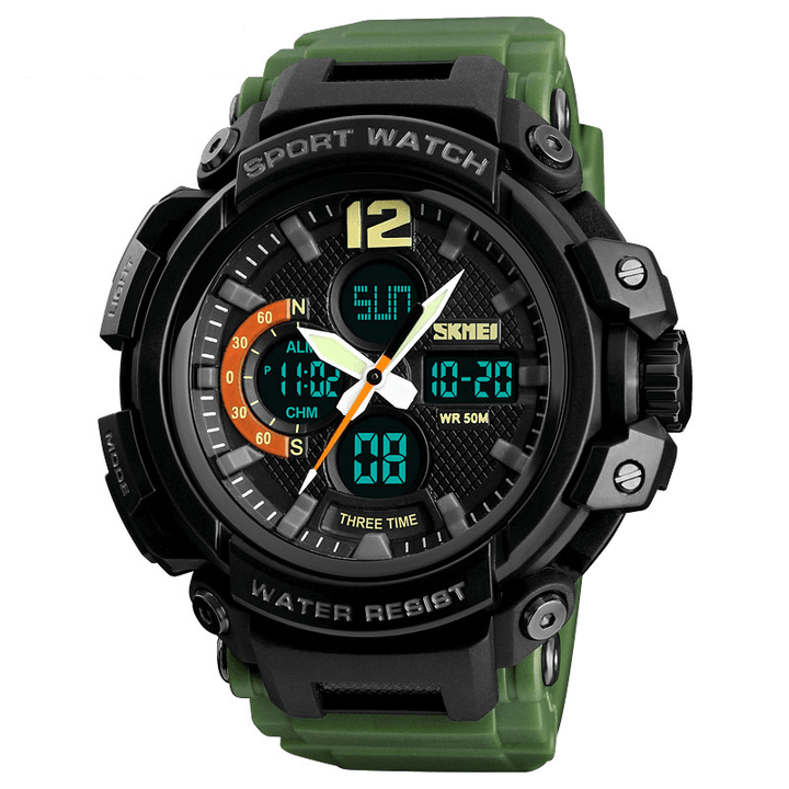 SKMEI 1343 Digital Watch Dual Display Chronograph 3 Time Waterproof Alarm Digital Quartz Wrist Watch - Trendha