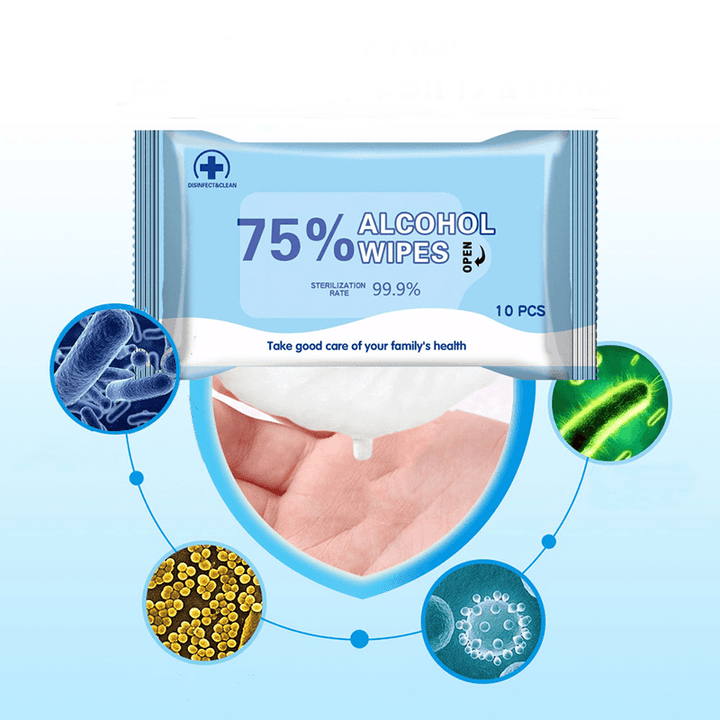 10Pcs/Bag Portable Household Disposable Alcohol Wet Wipes Antiseptic Cleaning Sterilization Paper for Healthcare - Trendha