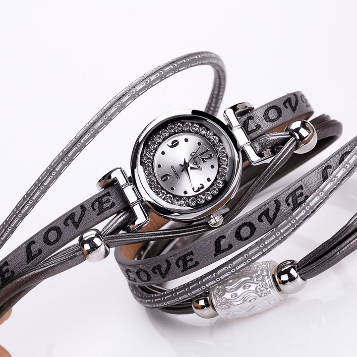 Fashion Luxury Rhinestone PU Leather Women Quartz Watch Bracelet Watch - Trendha