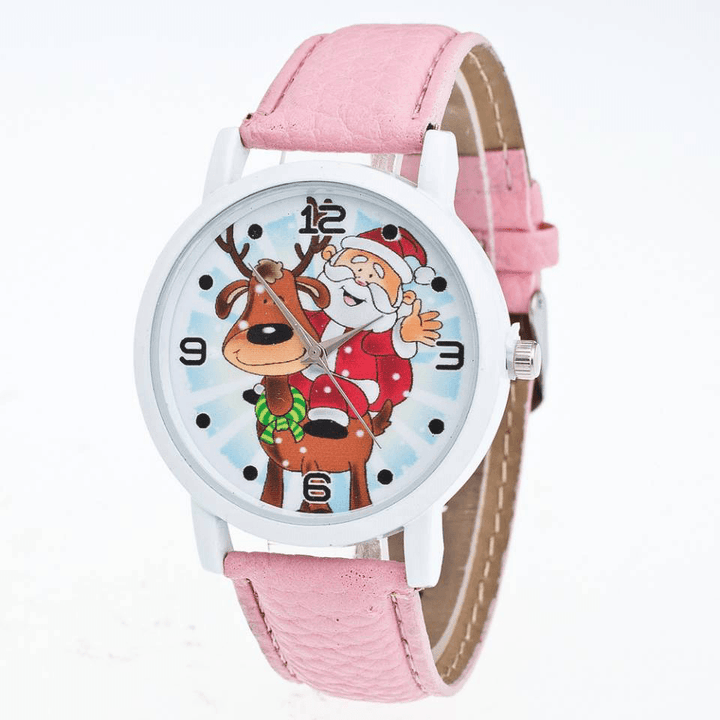 Fashion Christmas Santa Claus Pattern Cute Watch Leather Strap Men Women Quartxz Watch - Trendha