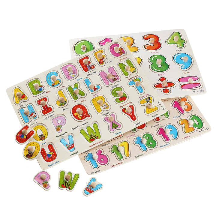 Colorful Wooden Alphabet/Math/Number Jigsaw Puzzle Toy Intelligence Early Education Toys - Trendha