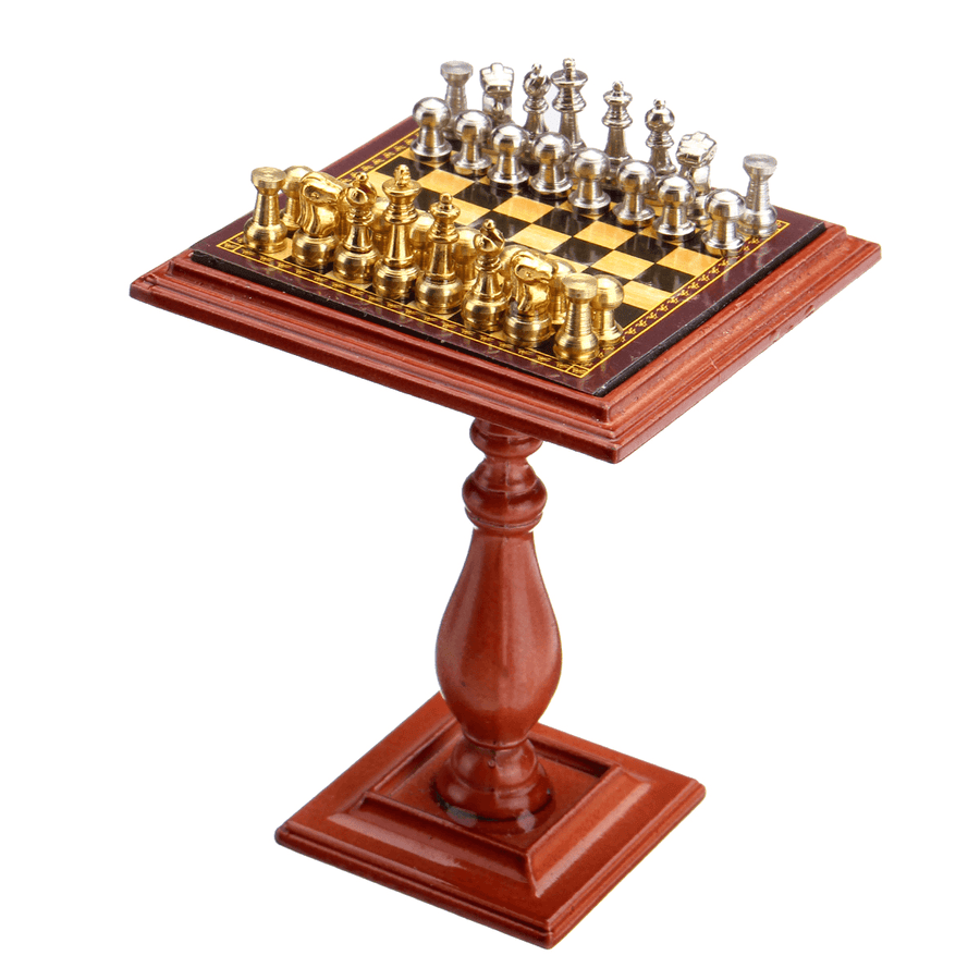 Miniature Chess Set and Table Magnet Chess Pieces 1:12 Dollhouse Accessories Parts for Doll House - Trendha